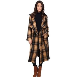 Free People (Plaid Sweater Coat Duster Maxi Soft Black Brown Tan) Size: small